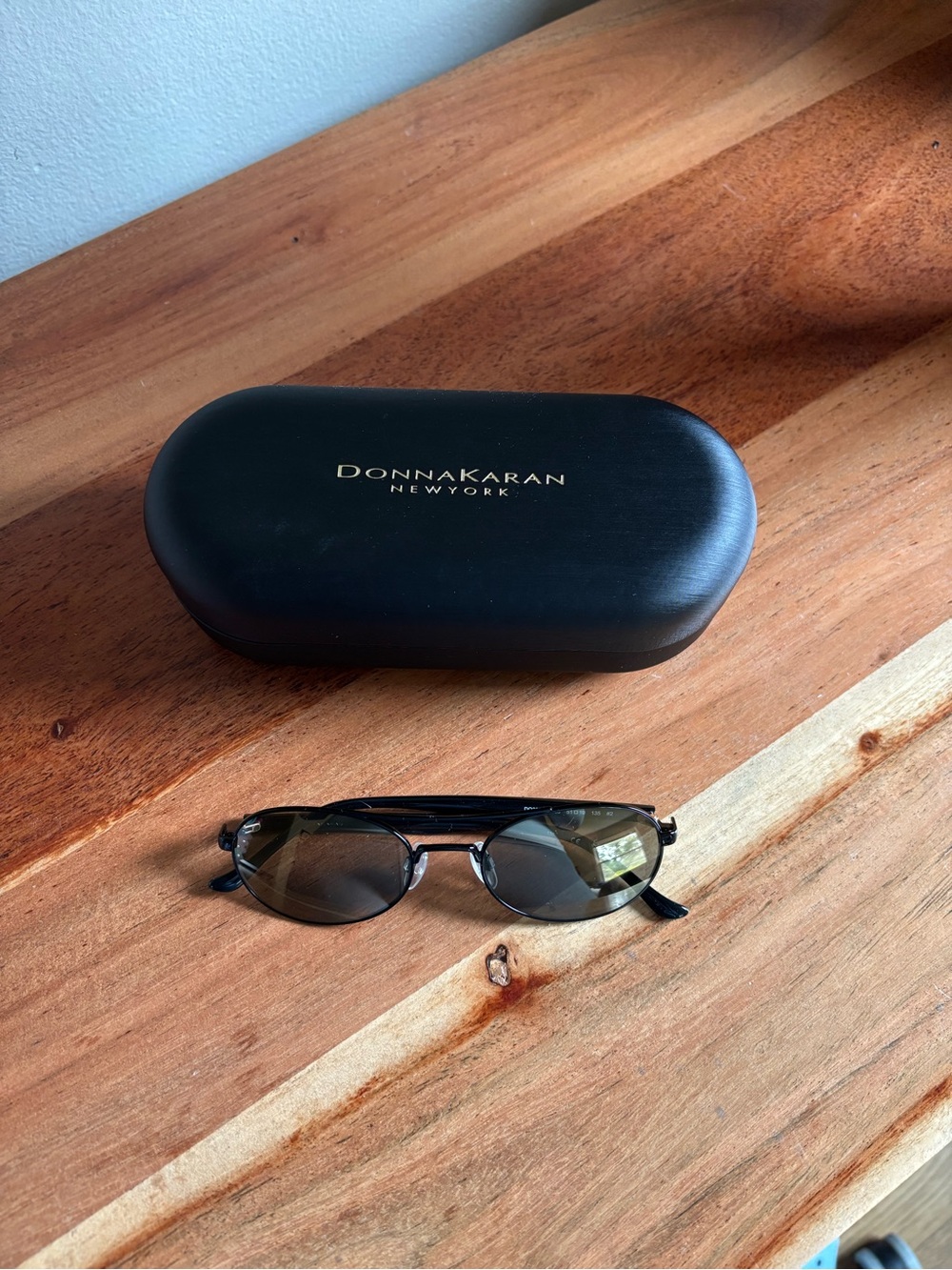 Donna Karan New York D03006 Black Slim Aviator Sunglasses + Case